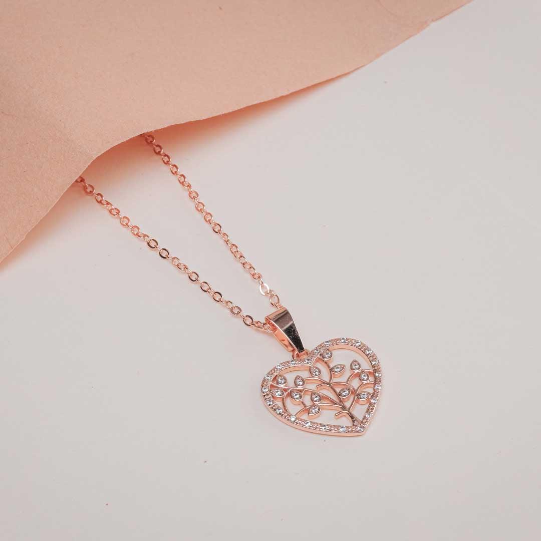 Adorned Heart-shaped Design Necklace with Diamond Leaves - Saundarya Store