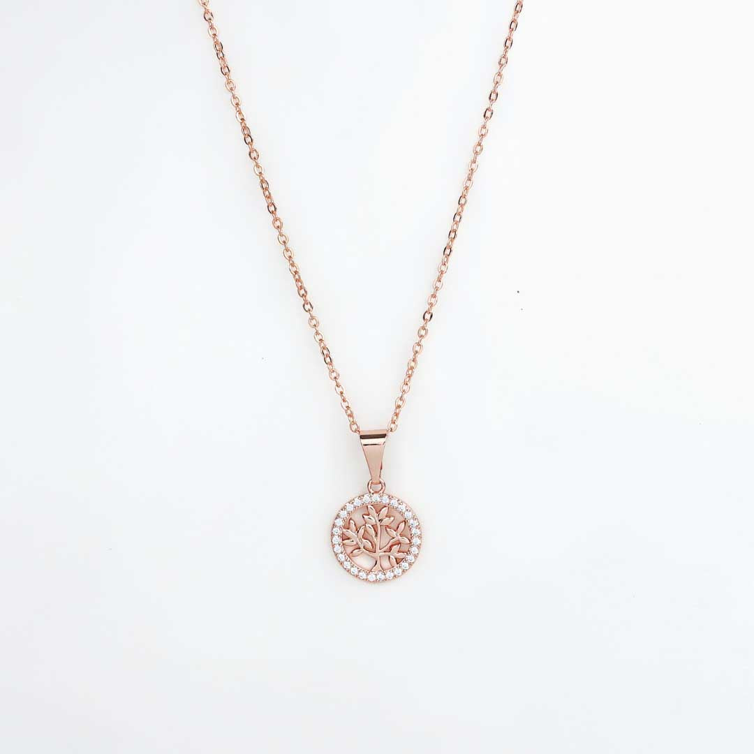 Diamond Lush: Round Pendant with Glistening Leaf Accents