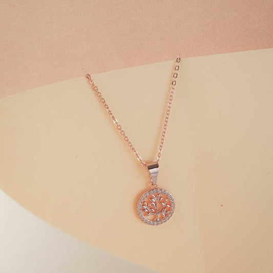 Diamond Lush: Round Pendant with Glistening Leaf Accents - Saundarya Store