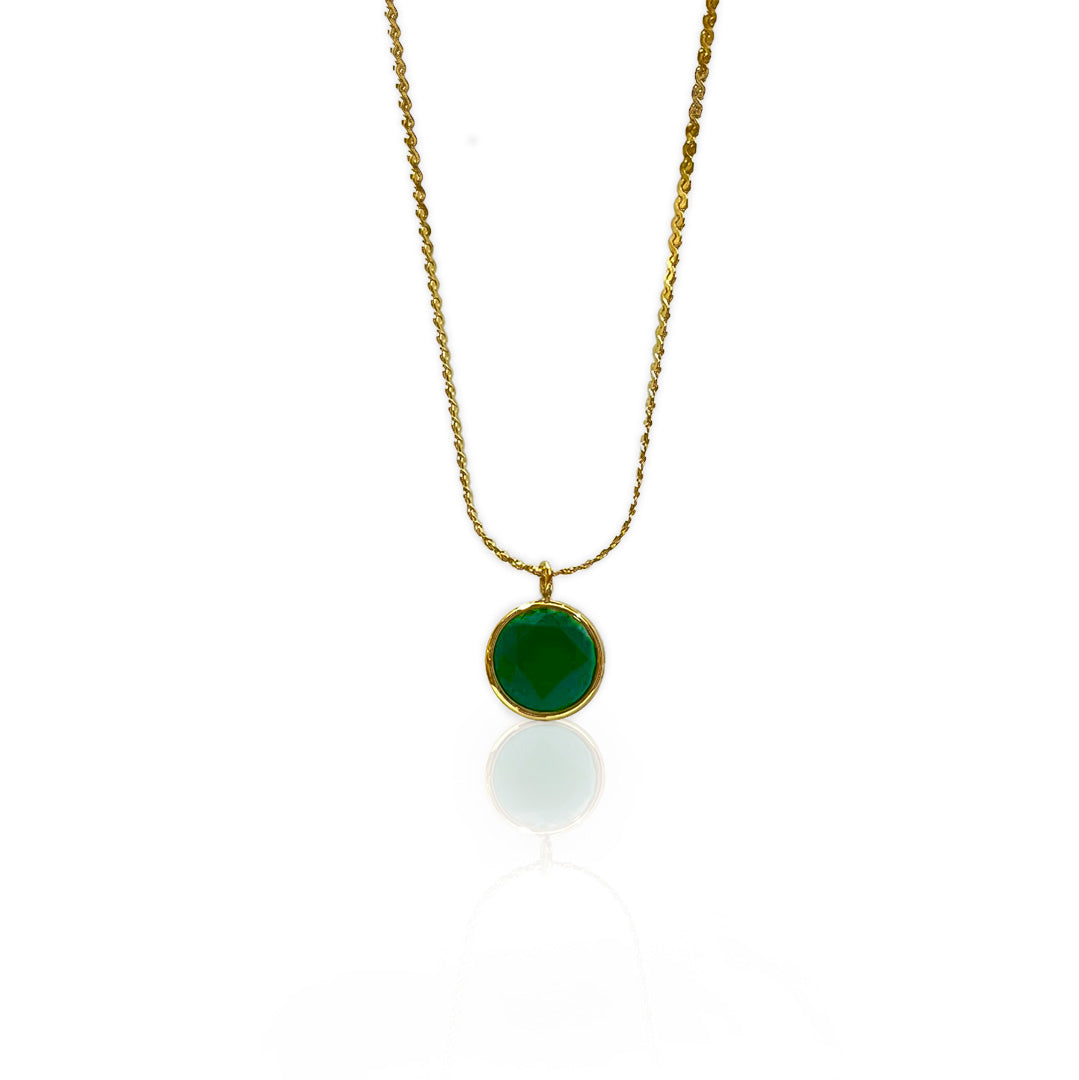 Green onyx necklace Gold chain necklace