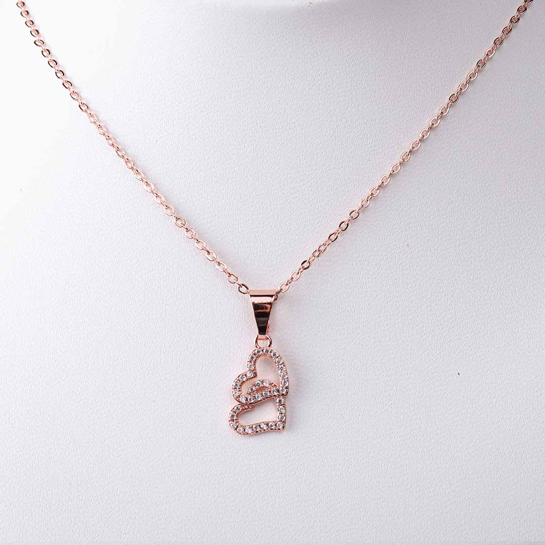 Double heart rose gold Necklace for women and girls