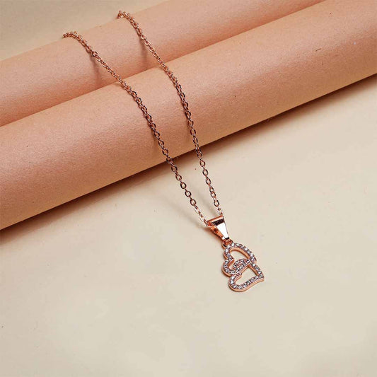 Double heart rose gold Necklace for women and girls