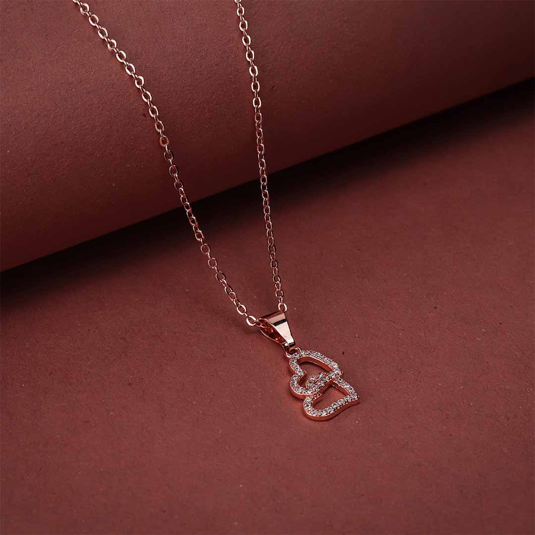 Double heart rose gold Necklace for women and girls